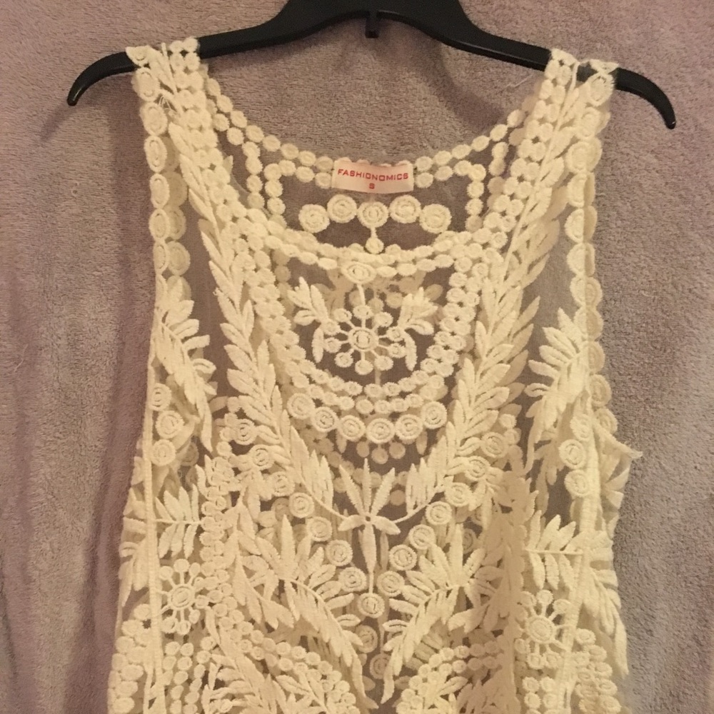 Ivory mesh crochet top